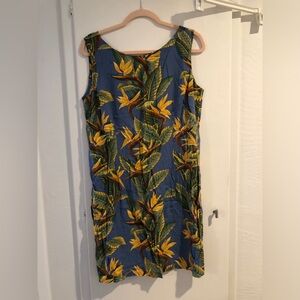 Vintage Reyn Spooner- Blue Tropical Print Dress with Yellow Floral Accents
